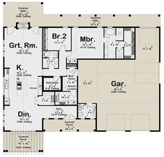 the first floor plan for a home with two garages and an additional living area