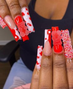 #nails #nailart #naildesign #acrylic #acrylicnaildesigns #red #squarenails #instagram #inspiration Red Graduation Nails, Long Red Acrylic Nails, Red And Black Acrylic Nails, Birthday Nails Red, Red Birthday Nails, Birthday Nostalgia, Acrylic Nails Cute, Birthday Nail, 2023 Nail