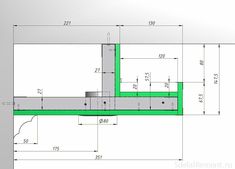 a drawing of a building with green trim