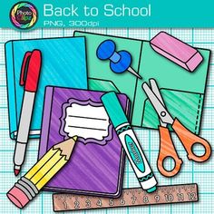 the back to school book is shown with scissors, pencils and paper