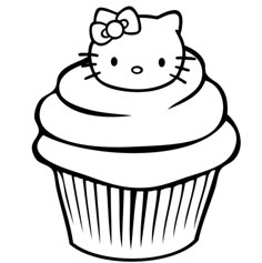 a hello kitty cupcake coloring page