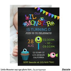 a little monster birthday party is going on with this chalkboard sign and it's free printable