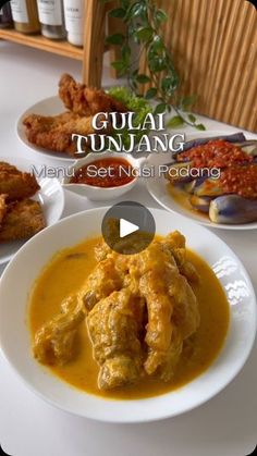 an image of some food that is on a plate and in a bowl with the caption gulai tunang