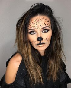 Leopard Face Paint, Cheetah Halloween, Cat Halloween Makeup, Halloween Make-up Looks, Animal Makeup