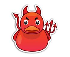 an angry red devil sticker with arrows