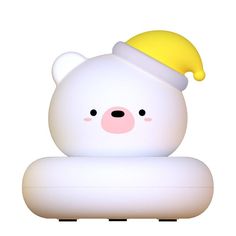 a white bear with a yellow hat on it's head sitting in front of a white background