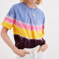 For Sale Is A Cute Zara Tie Dye Tee Shirt. It Is A Vibrant Mix Of Blue, Pink, Yellow, And Purple In A Dip Dye Pattern. Size S. New With Tags. Zara Ruffle Top, Metallic Blouses, Festival Shorts, Yellow And Purple, Crochet Tank Top, Bralette Crop Top, Knitted Hood, High Neck Sweater, Green Sequins