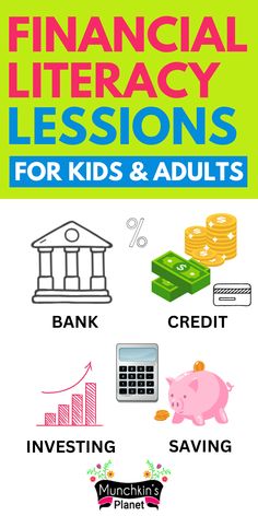 Financial Literacy Lessons For Kids & Adults Financial Literacy Project Middle School, Homeschool Financial Literacy, Financial Literacy Anchor Chart, Money Literacy, Financial Literacy For College Students, Financial Literacy Worksheets, Financial Books, Teaching Kids Money Management, Financial Literacy For Kids