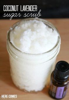 Indulge yourself with this Coconut Lavender Sugar Scrub! Lavender Sugar, Lavender Sugar Scrub, Winter Lips, Organic Virgin Coconut Oil, Face Scrub Homemade, Sugar Scrub Diy