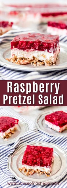 raspberry pretzel salad is an easy and delicious dessert that's ready to be eaten