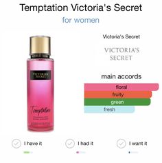 Victoria Secret Perfume Temptation, Victoria Secret Temptation Perfume, Vs Perfume, Secret Notes, Romantic Notes, Dior Girl, Lovely Perfume