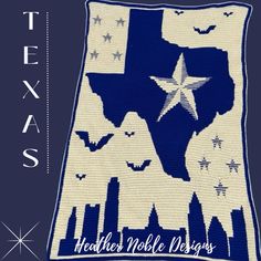 a crocheted texas state with bats and stars is featured in this afghan pattern