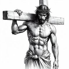 a drawing of jesus carrying the cross on his shoulders