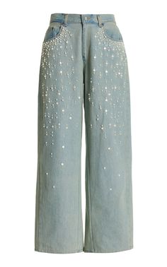 Perlette Embellished Rigid Low-Rise Wide-Leg Jeans By Sea | Moda Operandi Paper Flowers Craft Easy, Wrap A Bouquet In Paper, Bejeweled Jeans, Wrap A Bouquet, How To Wrap, Latest Jeans, Makeup Transformation, Elegant Designs, Inspired Dress