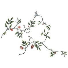 a drawing of flowers and leaves on a white background