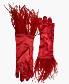 These vibrant stretch satin gloves will definitely add some drama to your look whether day or evening! Length: 30.5cm / 12in Width: 10cm / 4.1in Satin Gloves, Red Indian, Red Feather, Christmas Gathering, Ostrich Feather, Vintage Couture, Ostrich Feathers