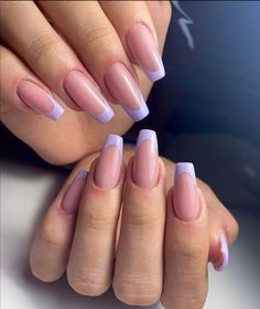 #lilac #nails #pastel #acrylic Simple Lavender Nails Acrylic, Purple French Tip Nails Acrylic Coffin, Lilac Coffin Acrylic Nails, Light Purple French Tip Nails Coffin, Purple Coffin French Tip Nails, Cute Sns Nail Ideas For Spring, Lilac Nails For Prom, Lilac Nails French Tips, French Lavender Nails