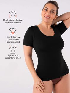 Shapermint Essentials All Day Every Day Short Sleeve Shaping T-Shirt Shaping Shapewear Camisole With Built-in Bra, Elastane Shapewear Tank Top With Built-in Bra, Compression Tank Top, Bra Friendly, Compression Shapewear With Built-in Bra In Elastane, Compression Shapewear With Built-in Bra Sleeveless, Muffin Tops, Shapewear Tops, Upper Arms, Love Handles