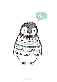 a penguin wearing a sweater with a thought bubble above it