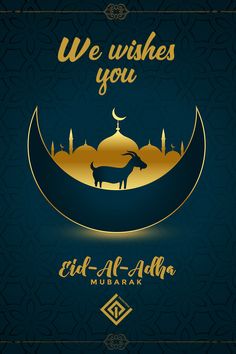 we wishes you eid - al - adha mubarak greeting card with golden cow