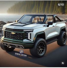 the new chevrolet brochure is shown in front of a lake and forest background