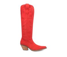 Suede Leather upper, Pull on / Slip on entry,2 1/2\ heel,16\ shaft,15\ shaft circumference, Snip toe, Cushion comfort insole, Rubber outsole, Tall fashion boot, Western stitch details | Women's Dingo Boot Thunder Road Western Boot in Red Size 9.5 Red Cowgirl Boots, Dingo Boots, Heels Red, Tall Fashion, Western Boots Women, Cowboy Boots Women, Western Boot, Shoe Carnival, Shoes Heels Pumps