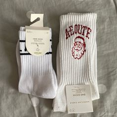 American Eagle Santa Dad Socks Aerie Offline Socks Both Brand New In Packaging Dad Socks, American Eagle Aerie, Aerie Offline, Crew Socks, Hosiery, American Eagle, Color White, Socks, Packaging