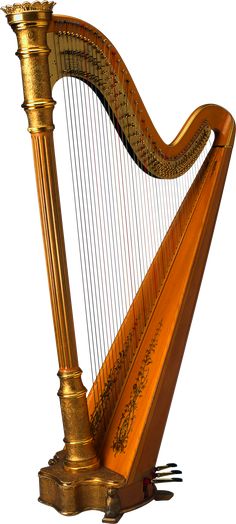 an old golden harp on a white background with clippings to the bottom part