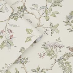 a wallpaper with birds and flowers on it's white background is featured in this image