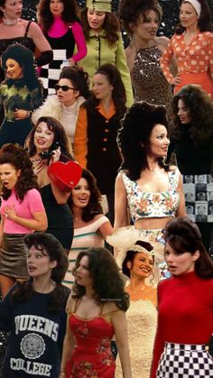 a collage of women dressed in different styles and colors, all with hearts on their chests