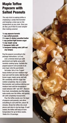 the recipe for maple toffee with salted peanuts is shown in an advertisement