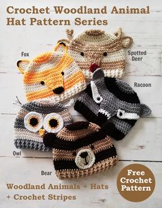 the crochet woodland animal hat pattern is shown