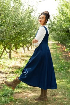 denim dress, boots, cowboy boots, fall outfits, clothing, boutique, orchard, fall vibes Modest Maxi Dresses, Little Women Inspired Outfit, Christian Style Outfits, Modest Christian Fashion, Cute Sunday Outfits For Church, Homestead Outfits, Farmgirl Outfits, Modest Womens Fashion, Hippie Western Outfits