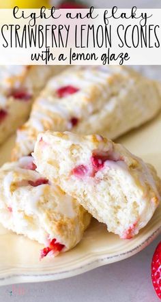 strawberry lemon scones on a plate with the text overlay