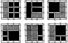 six different types of windows with bars on each side, vintage line drawing or engraving illustration