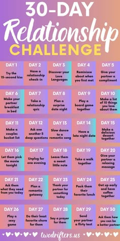 30 Day Relationship Challenge, Relationship Journal, Creative Date Night Ideas, Romantic Date Night Ideas, Couple Activities, Relationship Lessons, Relationship Challenge, Healthy Relationship Tips, Love Challenge