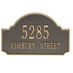 the address plaque for ashbury street, which is available in bronze and black with gold lettering