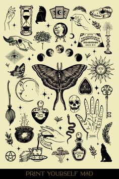 a poster with many different types of tattoos on it's back and front cover