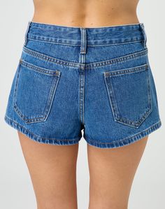 These mini denim shorts feature a mid rise fit, pockets and belt loops. Trendy Medium Wash Jean Shorts With Belt Loops, Medium Wash Summer Shorts With Belt Loops, Medium Wash Shorts With Belt Loops For Summer, Trendy Short Jean Shorts With Belt Loops, High Rise Dark Wash Jean Shorts With Belt Loops, Jean Shorts With Belt Loops For Summer, Trendy Cutoff Shorts With Belt Loops, Trendy Denim Jean Shorts With Belt Loops, Trendy Mid-rise Shorts With Belt Loops