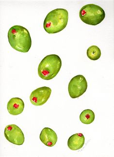 an image of green beans with red spots on them in watercolor and pencils