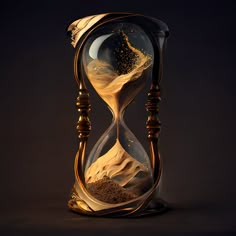 an hourglass with sand running through it on a dark background and the time is 11 00