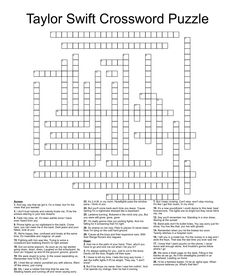 the taylor swift crossword puzzle is shown in black and white, with words below it