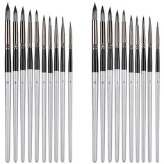 12 pairs of black and white paint brushes in different sizes, with one set on each side