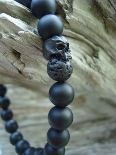 Mens matte onyx black lava rock cyber skull bracelet Diamond Skull, Man Jewelry, Natural Jewelry, Men's Bracelet