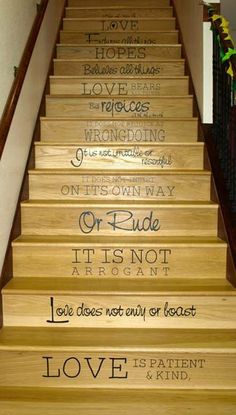 some stairs with words painted on them and one has the word love written on it