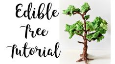 a small green tree sitting on top of a white table next to the words edible free