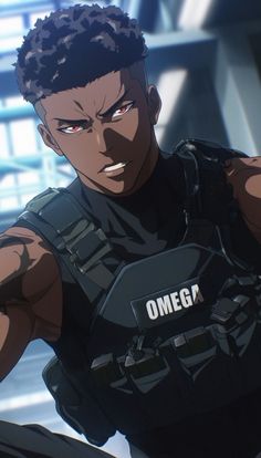 an anime character with black hair, wearing a police uniform and holding his hand on his hip