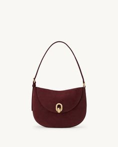 Small Tondo Hobo in Wine Suede – Savette Calf Leather, Shoulder Strap, Things To Come, Wine, Shoulder Bag, Leather