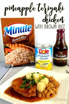 pineapple teriyaki chicken with brown rice is an easy dinner recipe that's ready in under 30 minutes