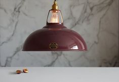 a light that is on top of a table with some nuts in front of it